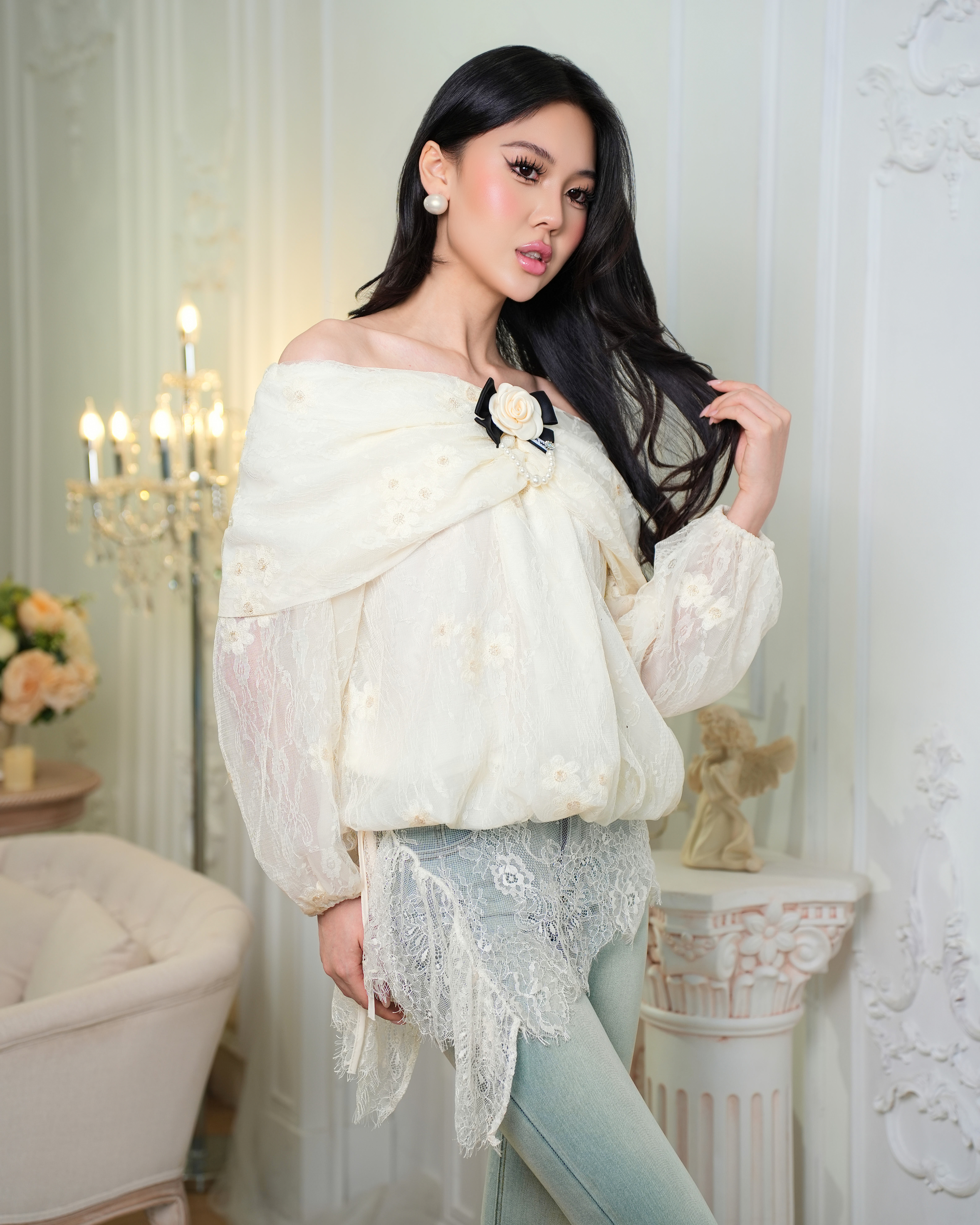 Marivelle Off-Shoulder Long Sleeve Blouse 20176