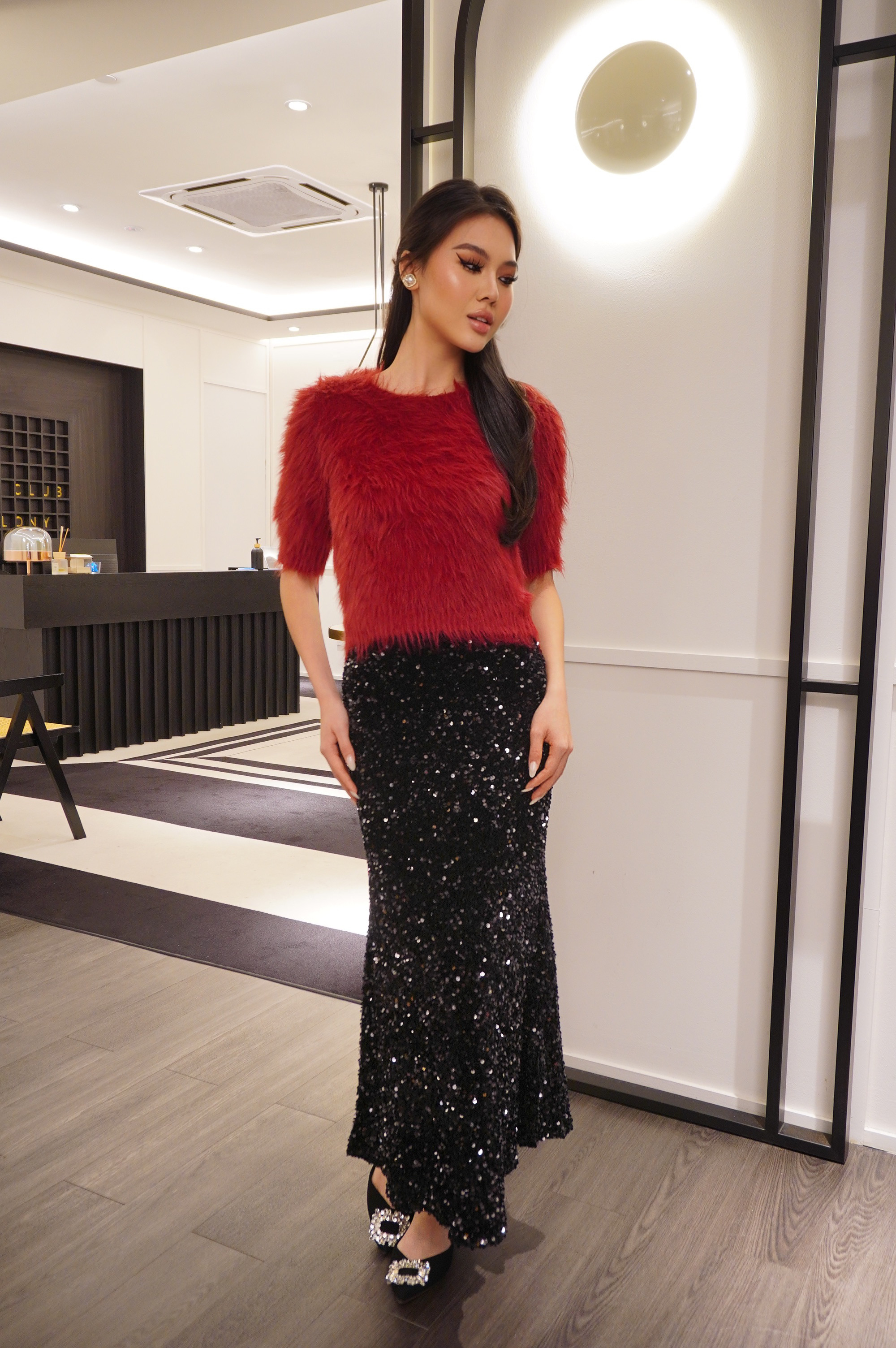 Sequin Straight-Cut Midi Skirt MC2098