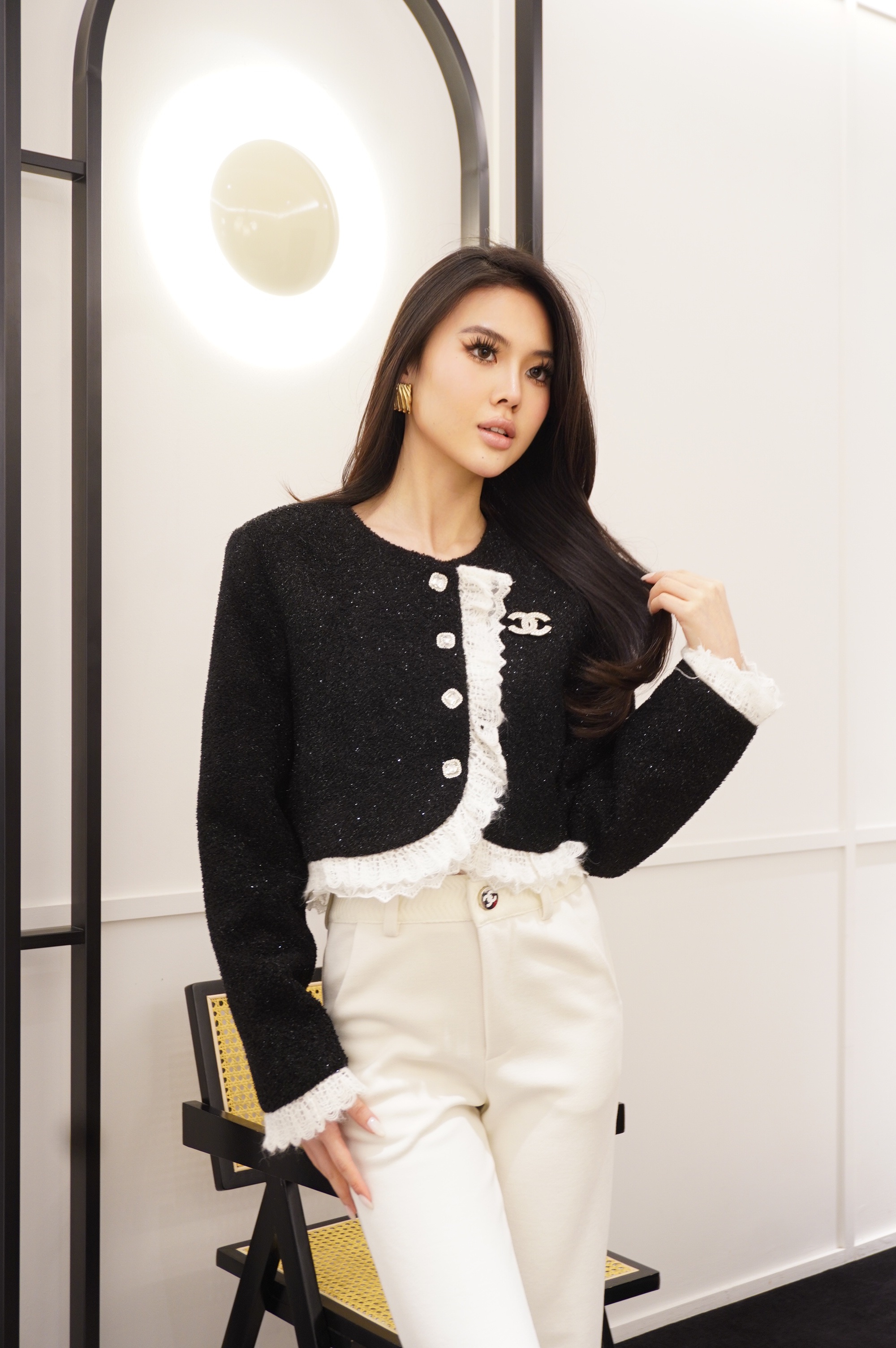 Lace-Trim Tweed Jacket MC2067