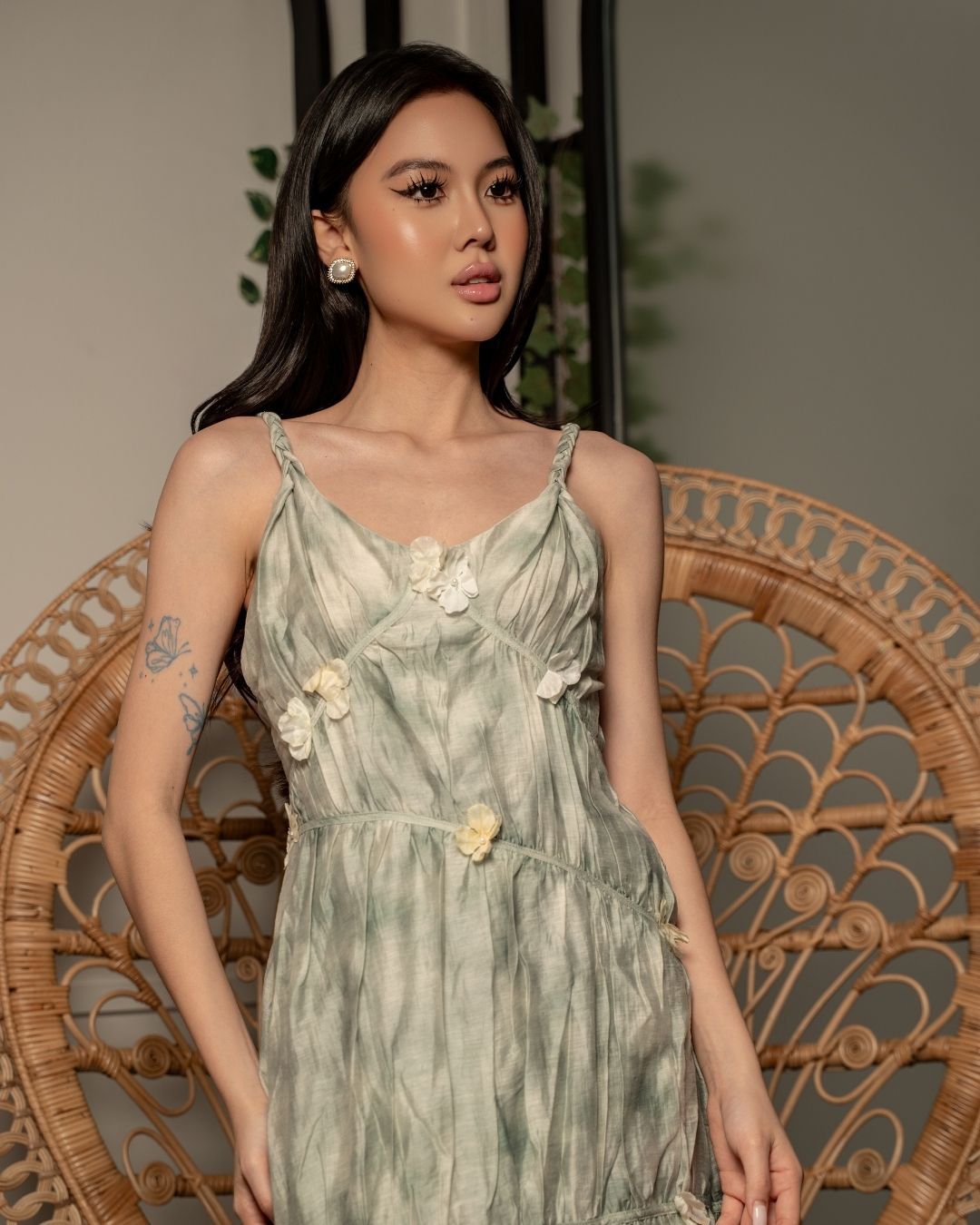 Textured Floral Strap Dress MC2145