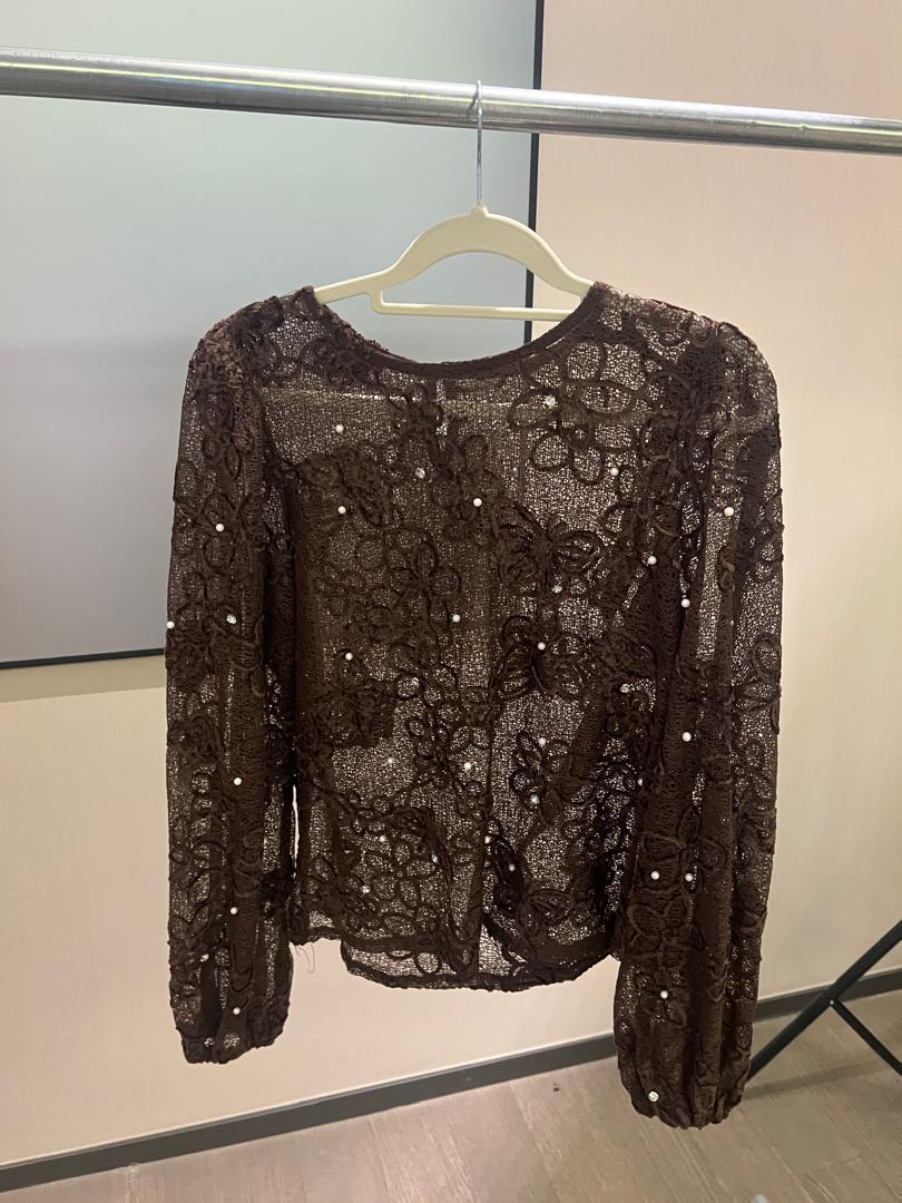 Pearl-Beaded Lace Top 2206