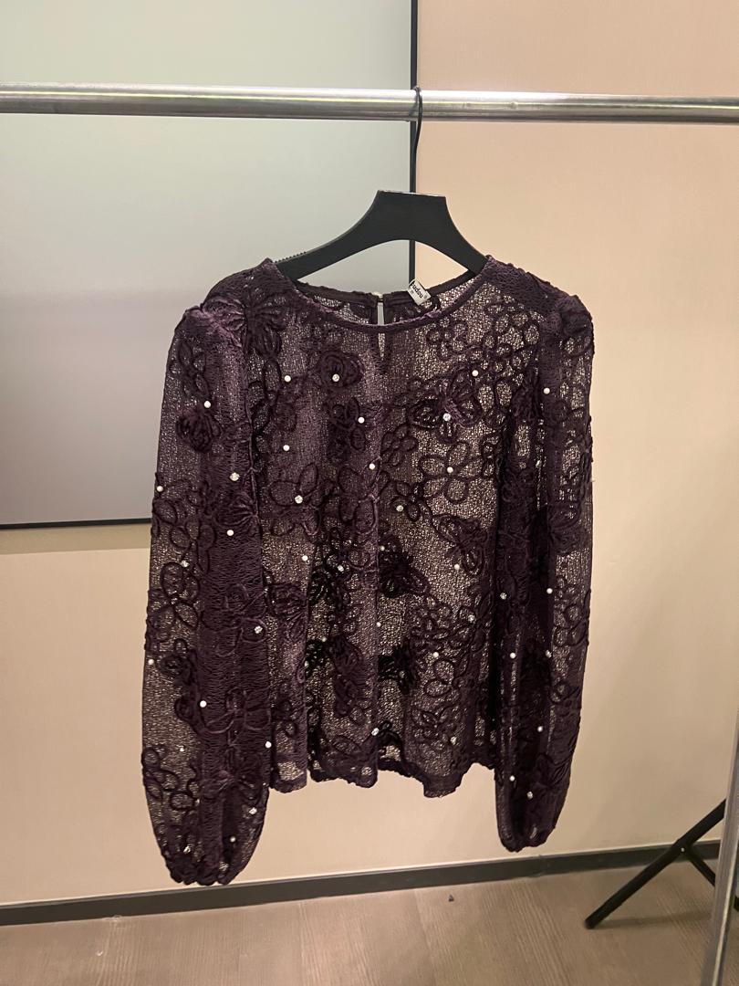 Pearl-Beaded Lace Top 2206