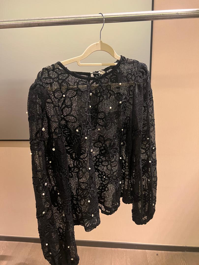 Pearl-Beaded Lace Top 2206