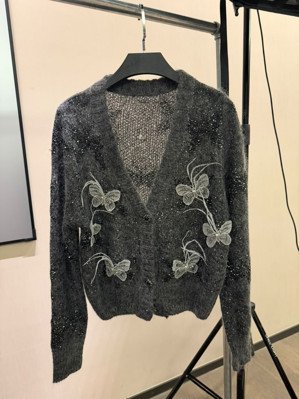 Butterfly Applique Mohair Cardigan 2230
