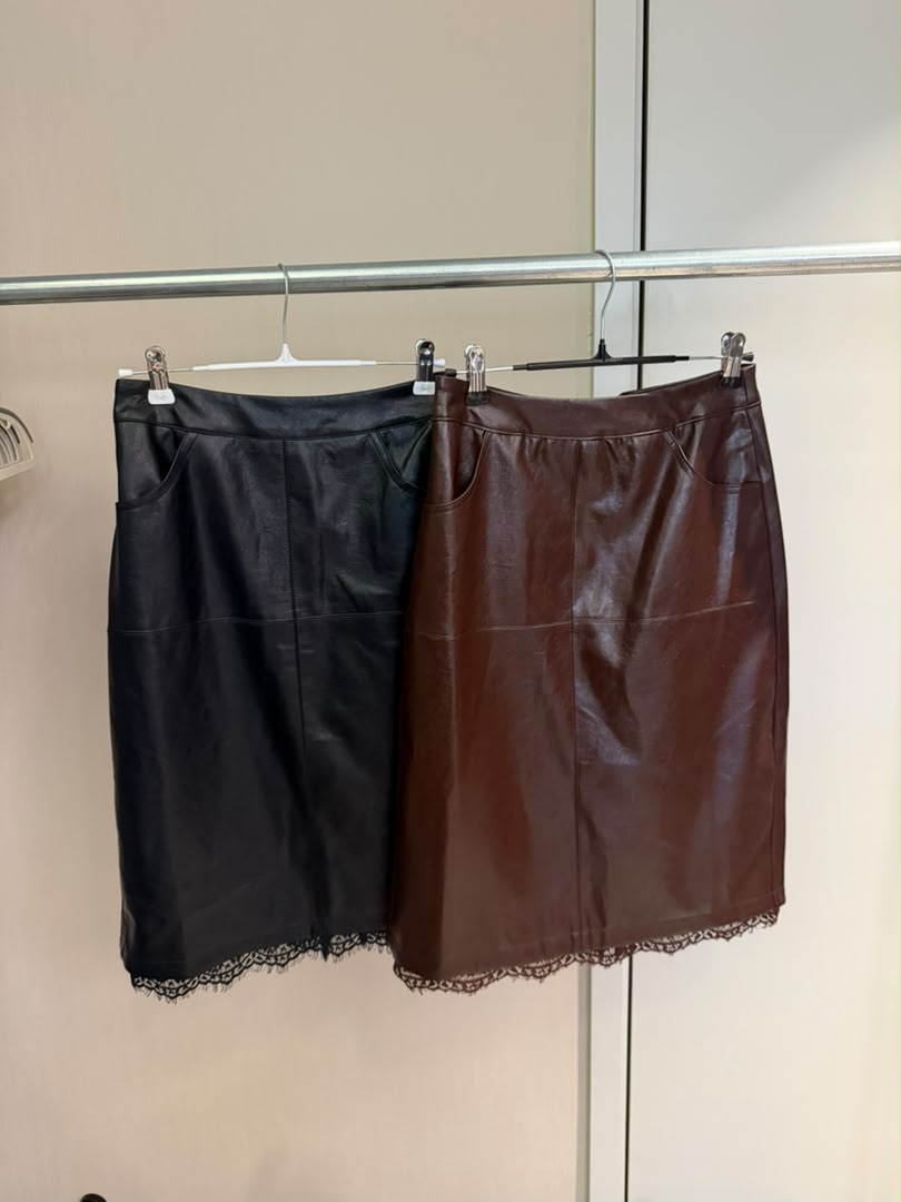 Noir Lace-Trim Leather Skirt 2233