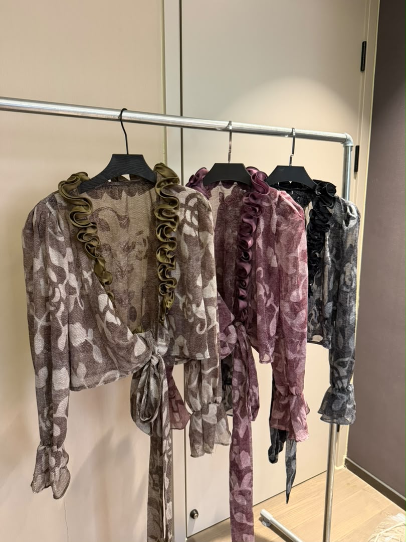 Ruffle Wrap Floral Blouse 2244