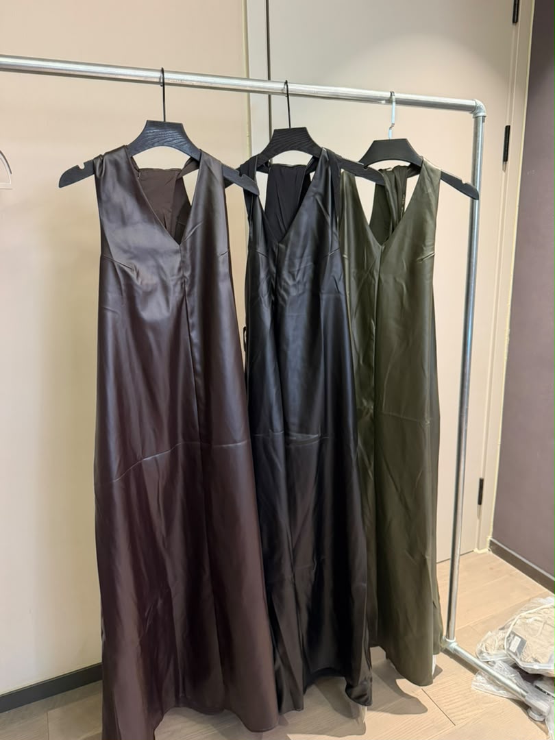 Faux Leather V-Neck Maxi Dress 2246