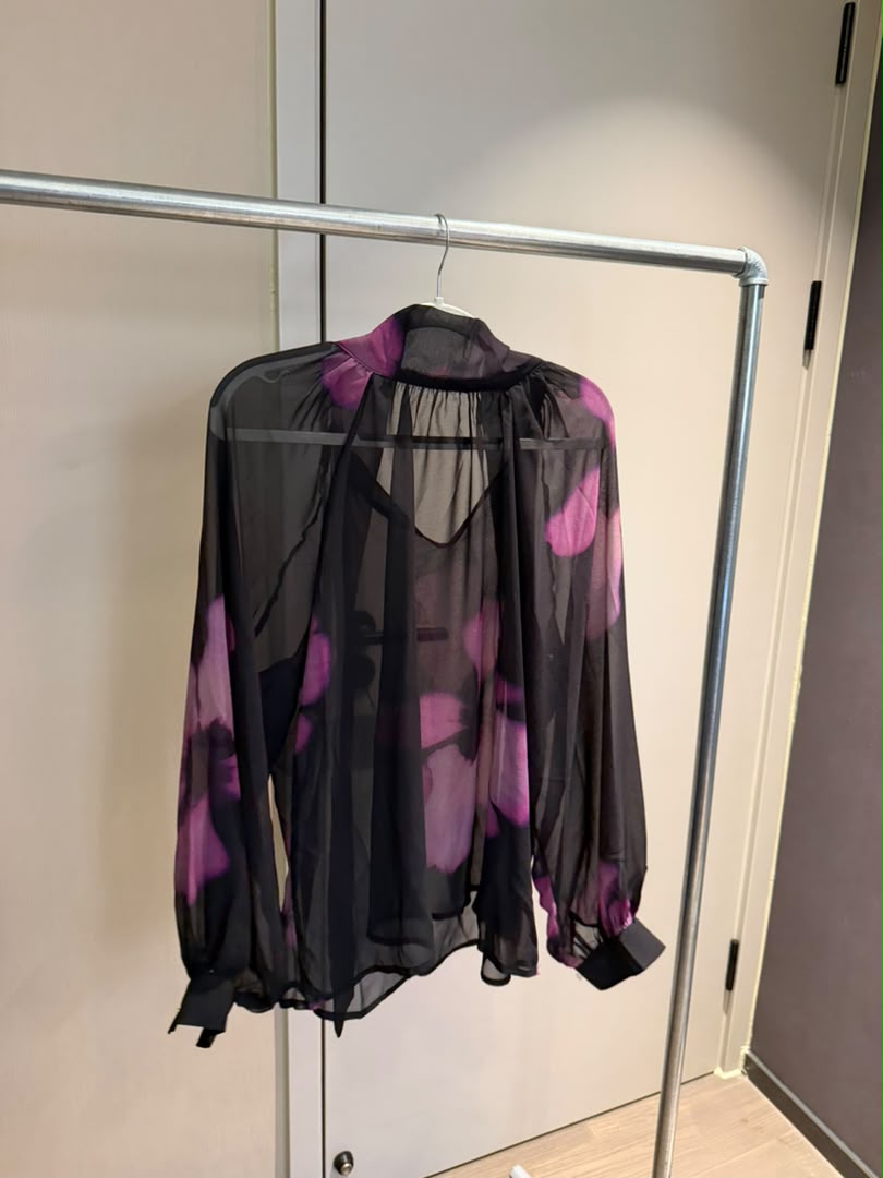 Botanical Silhouette Sheer Blouse 2249