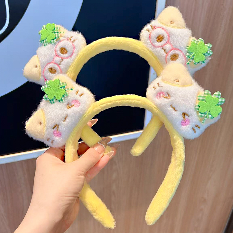 新款奶黃色髮箍卡通可愛貓咪毛絨洗臉壓秋冬款百搭毛茸茸頭箍髮飾