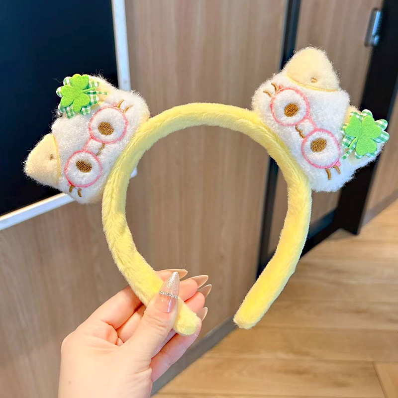 新款奶黃色髮箍卡通可愛貓咪毛絨洗臉壓秋冬款百搭毛茸茸頭箍髮飾