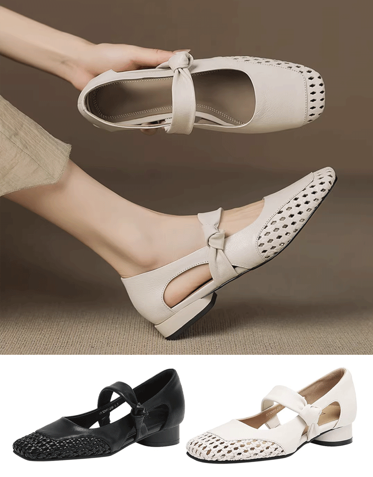 春夏法式方頭鏤空瑪莉珍鞋