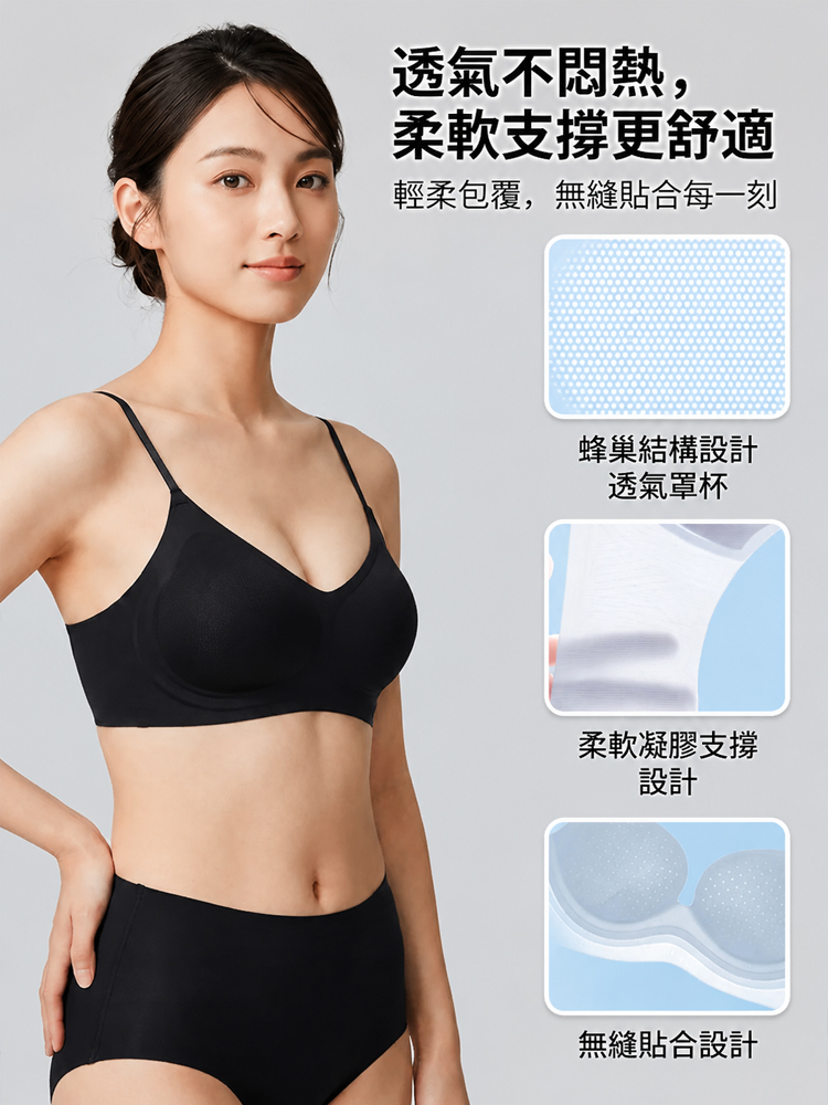 【5D超薄涼感】聚攏無痕吊帶內衣