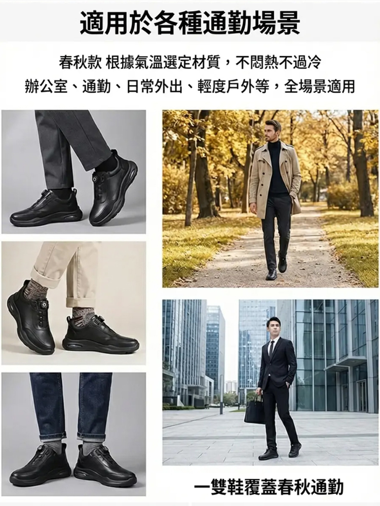 舒適自動紐帶皮鞋