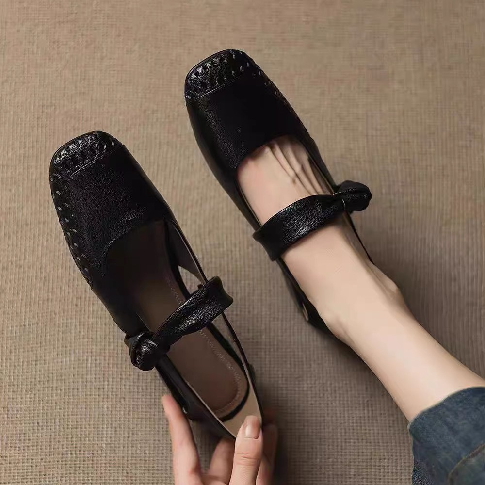 春夏法式方頭鏤空瑪莉珍鞋