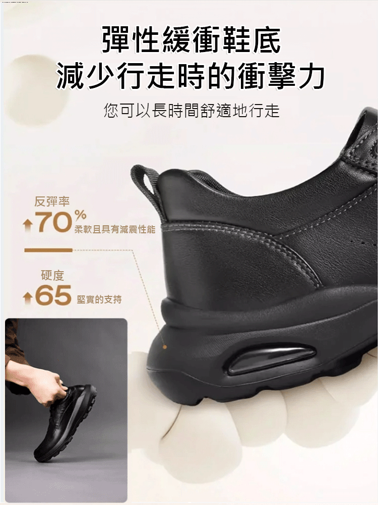 舒適自動紐帶皮鞋