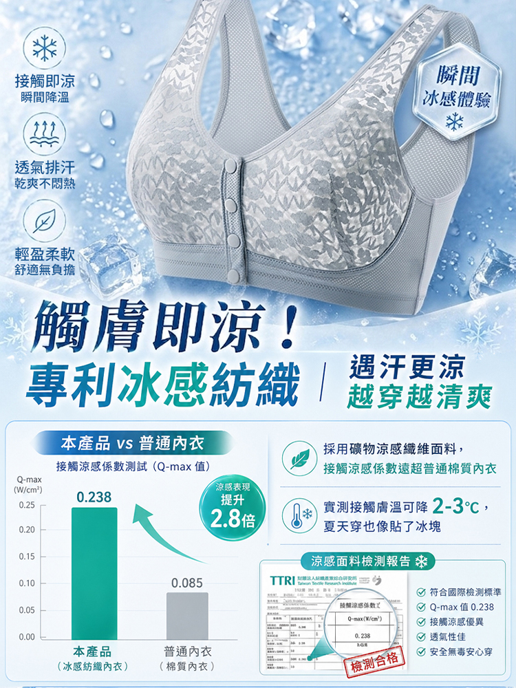 前扣冰感透氣胸罩