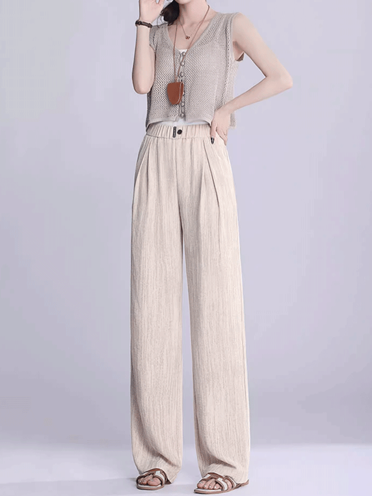 夏季冰絲高腰直筒褲