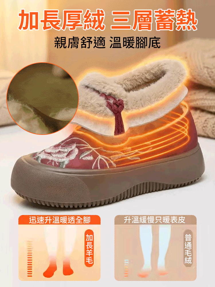 刺繡加絨免彎腰自滑鞋