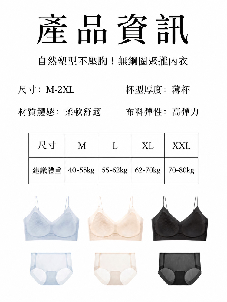 超薄無痕洞洞杯涼感內衣套裝