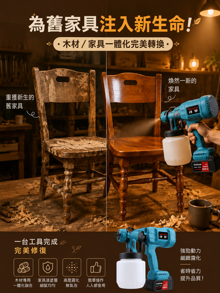 高功率無線鋰電高霧化噴漆槍