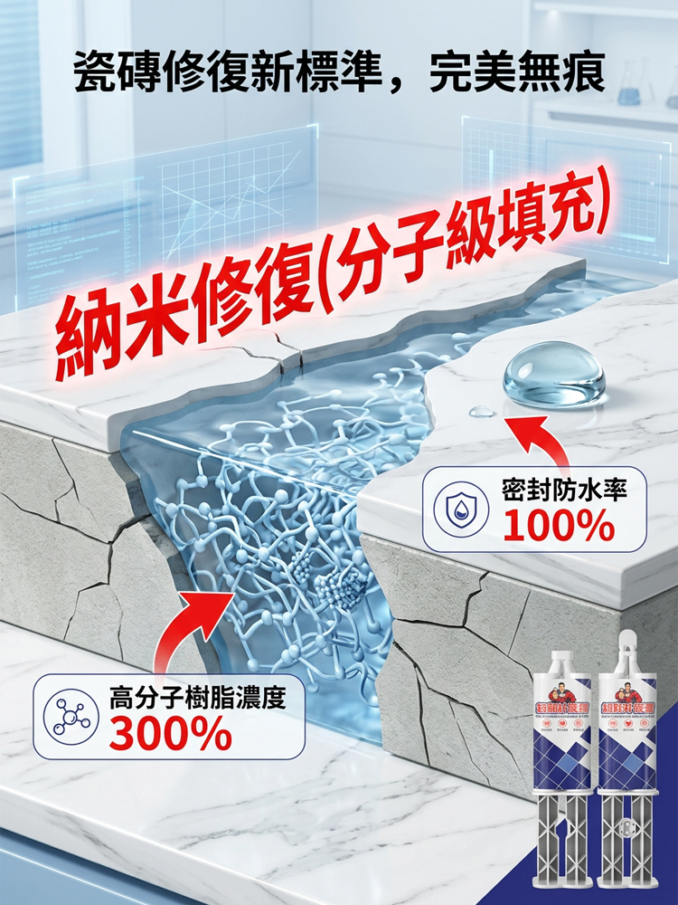 【工業級 9H 隱形補瓷膏】一人搞定磁磚、石材、洗手盆。不發黃、耐磨損，還妳「無痕家園」！