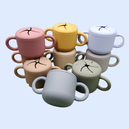 防摔矽膠帶蓋訓練杯子