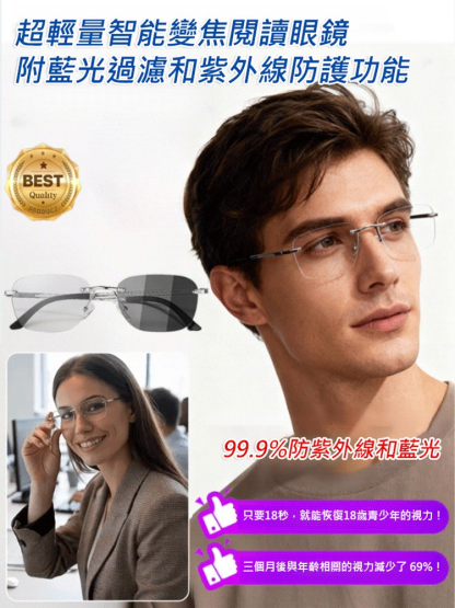 超輕量智慧變焦感光變色防藍光老花眼鏡
