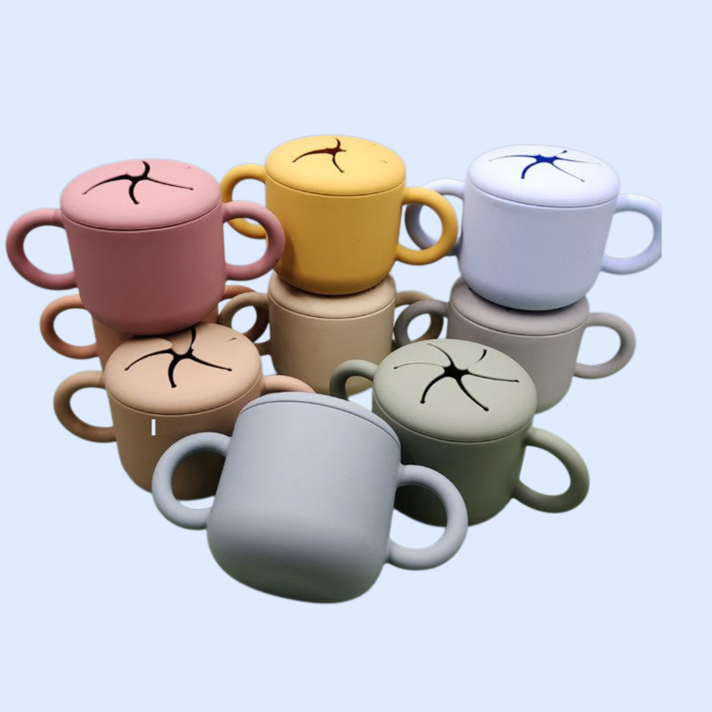 防摔矽膠帶蓋訓練杯子