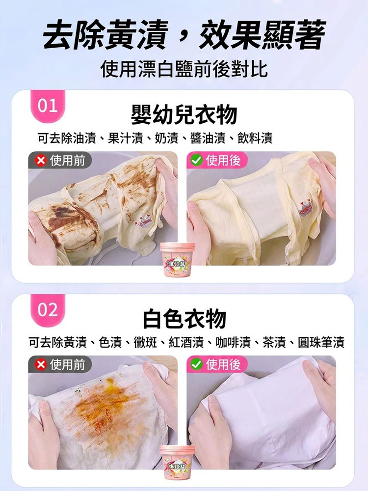 「免刷免揉，泡著就乾淨」萬用深層去漬清潔爆炸鹽