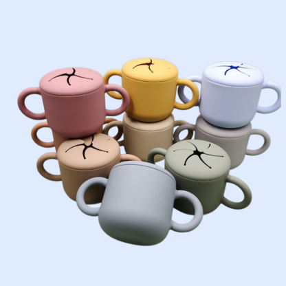 防摔矽膠帶蓋訓練杯子