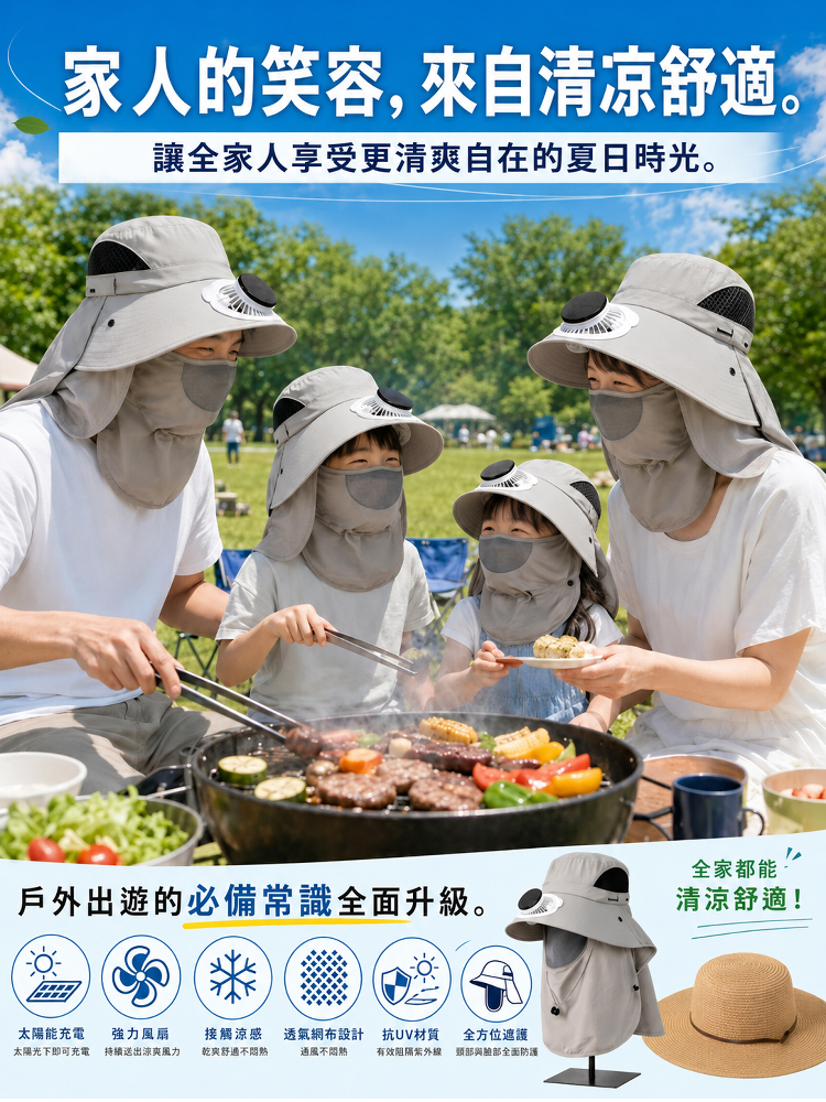 酷爽透氣太陽能防曬帽