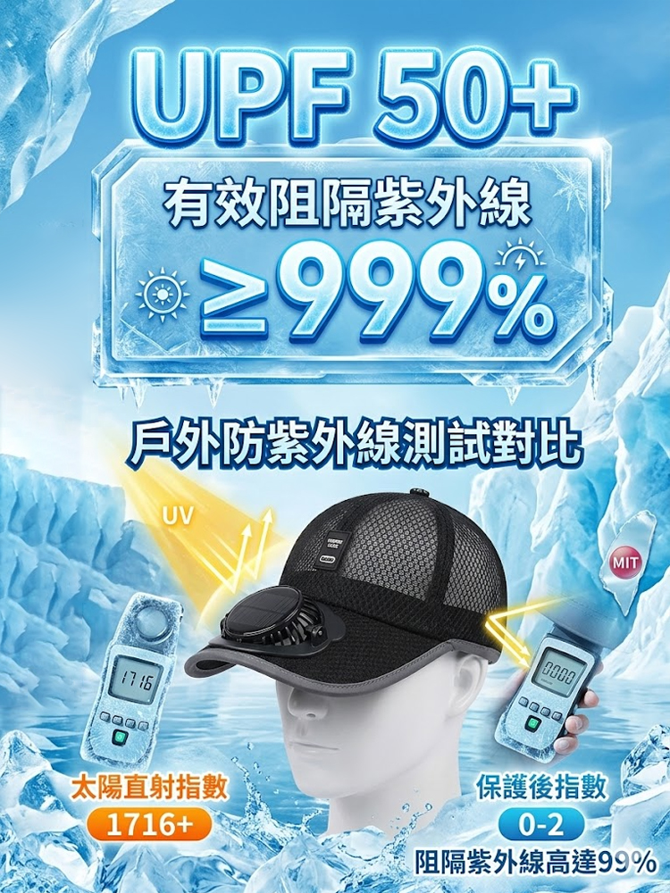 【酷爽不悶熱】網眼透氣太陽能風扇帽