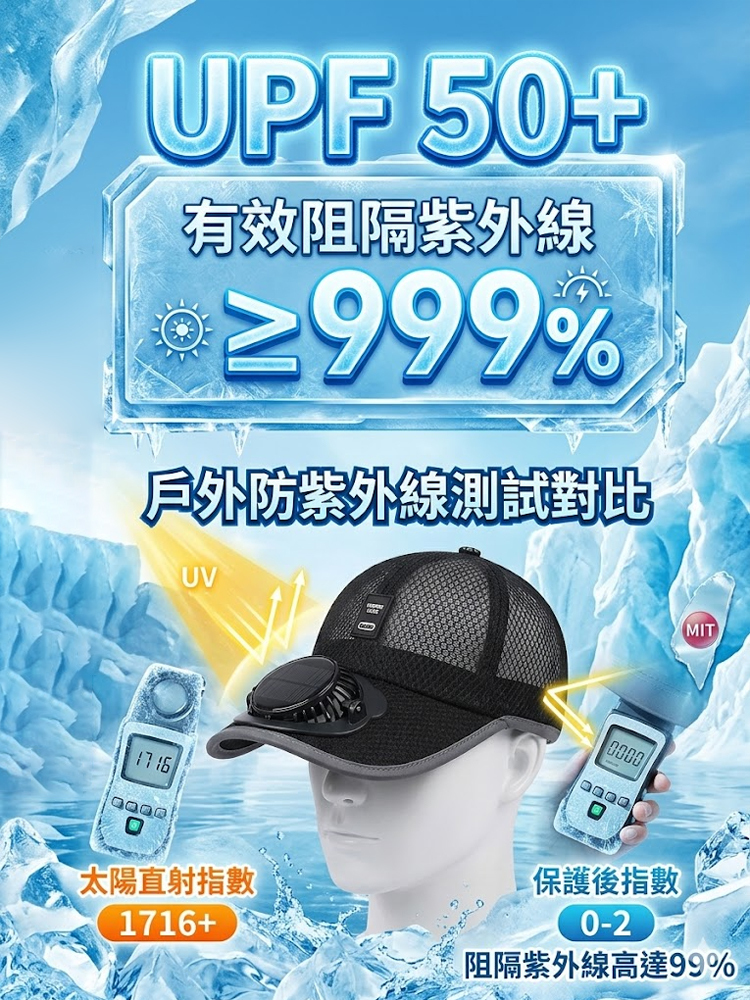 【酷爽不悶熱】網眼透氣太陽能風扇帽