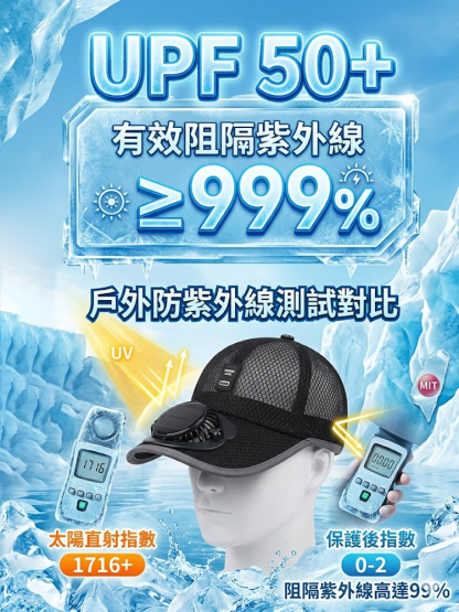 【酷爽不悶熱】網眼透氣太陽能風扇帽