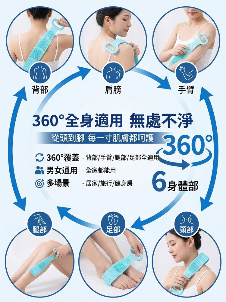 【搓背不求人】矽膠按摩搓澡巾