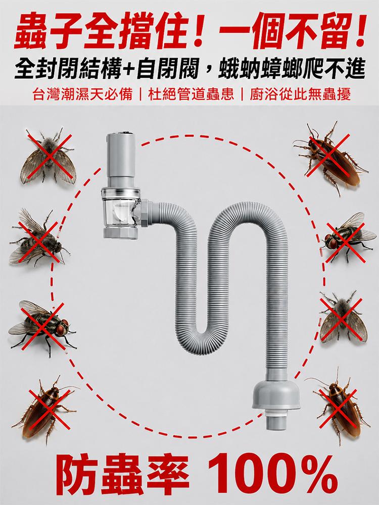 【惡臭飛蟲消失】萬向防臭伸縮排水管