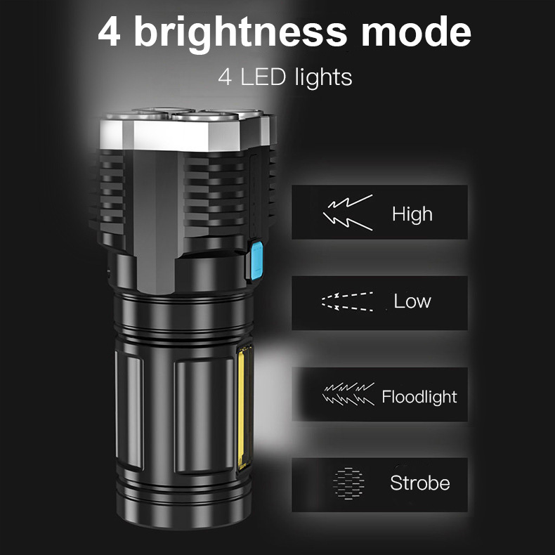 ✨👍Four-eyes strong light USB charging flashlight