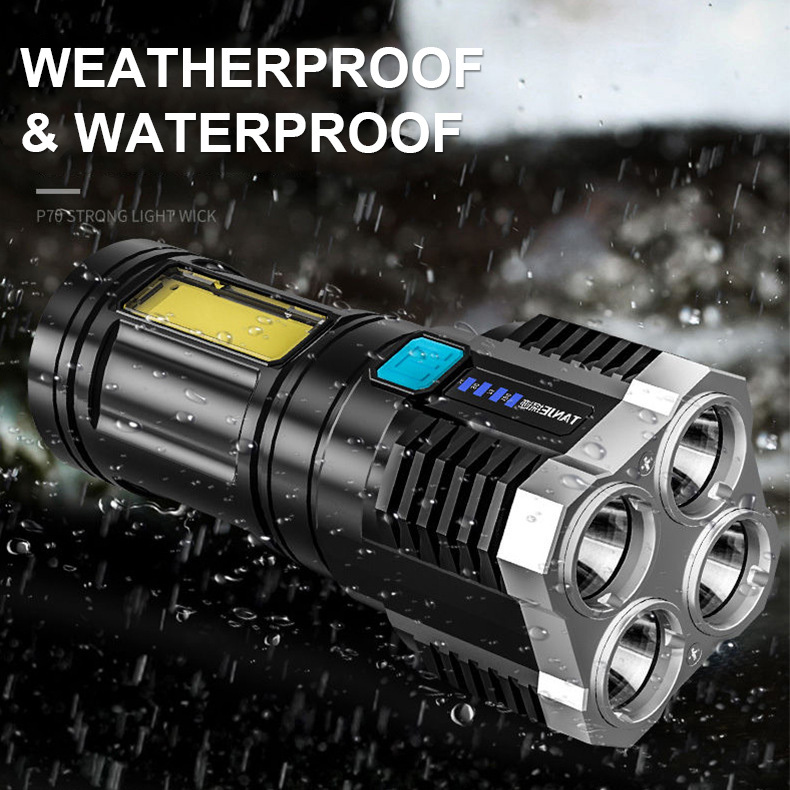 ✨👍Four-eyes strong light USB charging flashlight