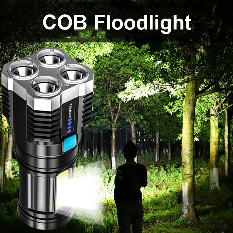 ✨👍Four-eyes strong light USB charging flashlight