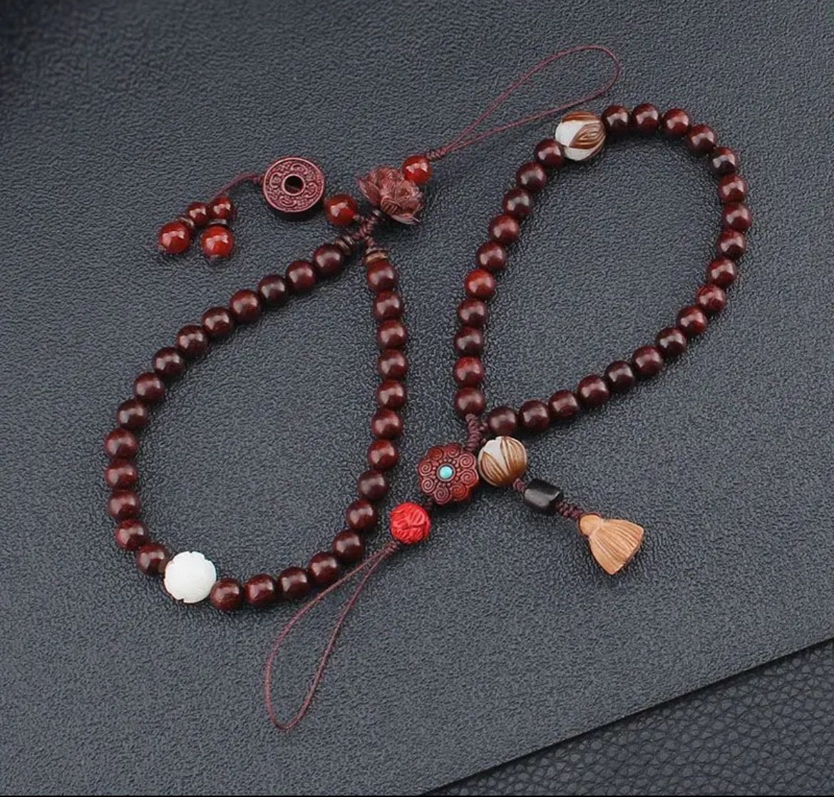 小葉の赤檀ブレスレット、携帯電話ペンダント、古代スタイルのペンダント、女性用ペンダント、携帯電話チェーンストラップ、短い手首ロープ