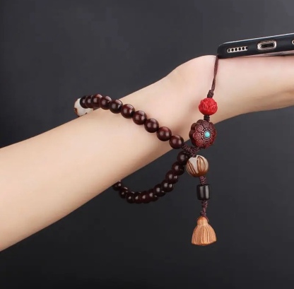 小葉の赤檀ブレスレット、携帯電話ペンダント、古代スタイルのペンダント、女性用ペンダント、携帯電話チェーンストラップ、短い手首ロープ
