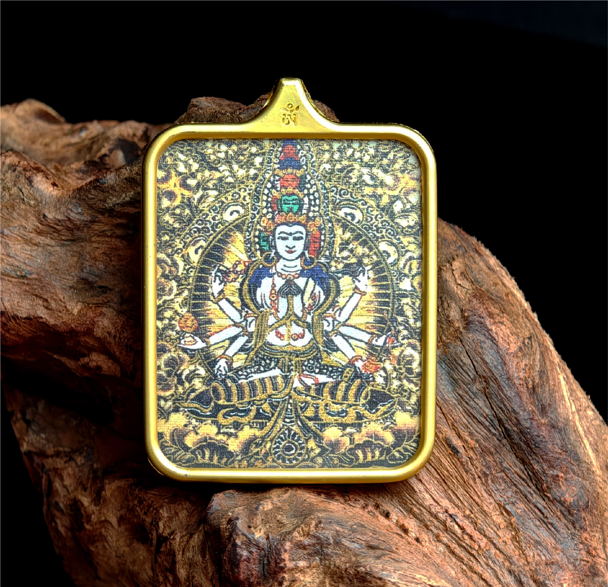 チベット伝承 千手観音 タンカ ペンダントトップ