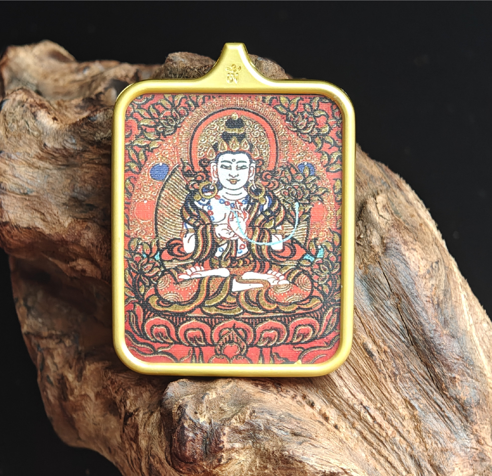 チベット仏教式 大勢至菩薩 開運ペンダント/ステンレス鋼製、約45×55×6mm（紐除く）、レッドゴールド、ブラックゴールド