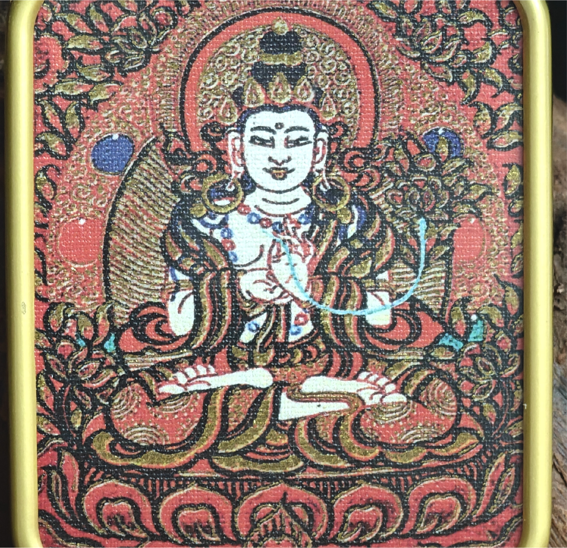 チベット仏教式 大勢至菩薩 開運ペンダント/ステンレス鋼製、約45×55×6mm（紐除く）、レッドゴールド、ブラックゴールド