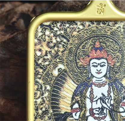 チベット仏教式 大勢至菩薩 開運ペンダント/ステンレス鋼製、約45×55×6mm（紐除く）、レッドゴールド、ブラックゴールド