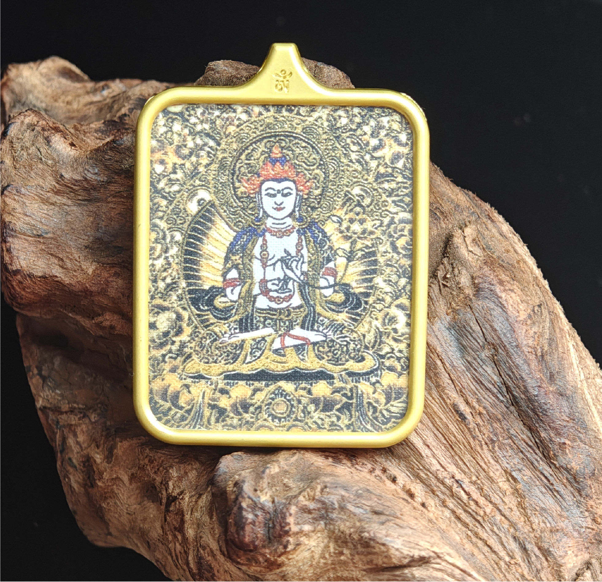 チベット仏教式 大勢至菩薩 開運ペンダント/ステンレス鋼製、約45×55×6mm（紐除く）、レッドゴールド、ブラックゴールド