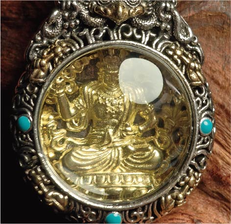 チベット密教のガルーダの造形、文殊菩薩 のタンカペンダント / 電気めっき純銀、紐付き、雫型