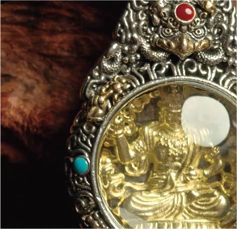 チベット密教のガルーダの造形、文殊菩薩 のタンカペンダント / 電気めっき純銀、紐付き、雫型