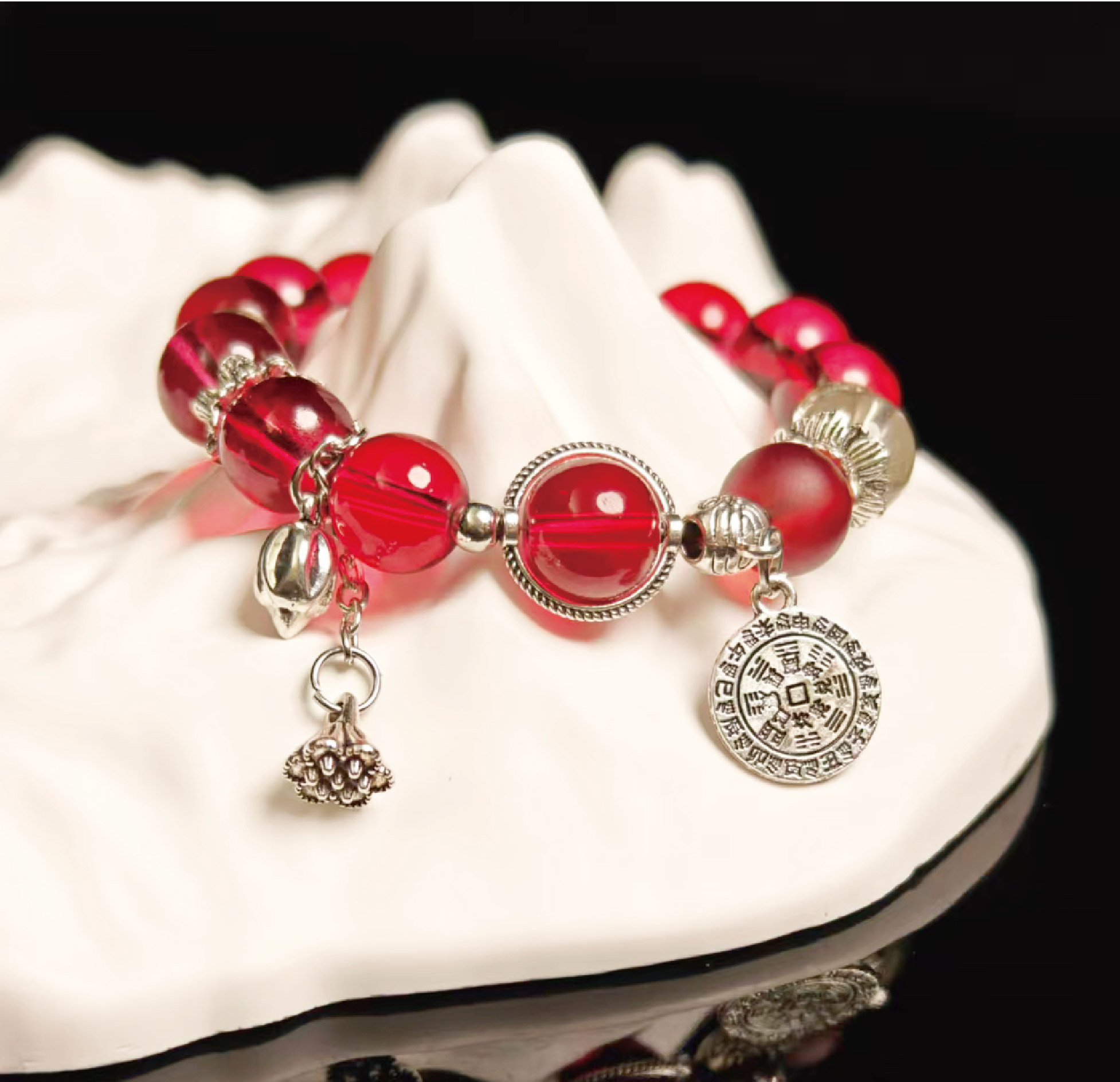 天然大紅串珠 開運ブレスレット