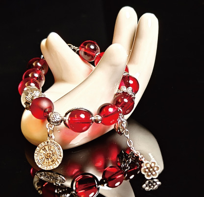 天然大紅串珠 開運ブレスレット